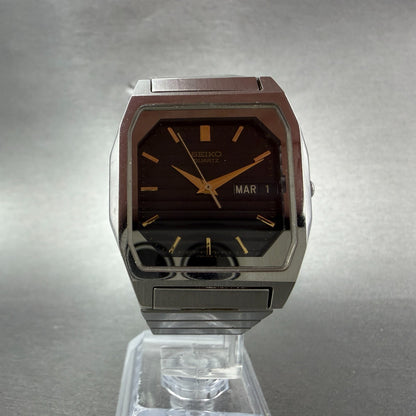 Seiko Tank Watch Men 33mm Black Dial Silver Tone Daydate V743-5A00 New Battery5