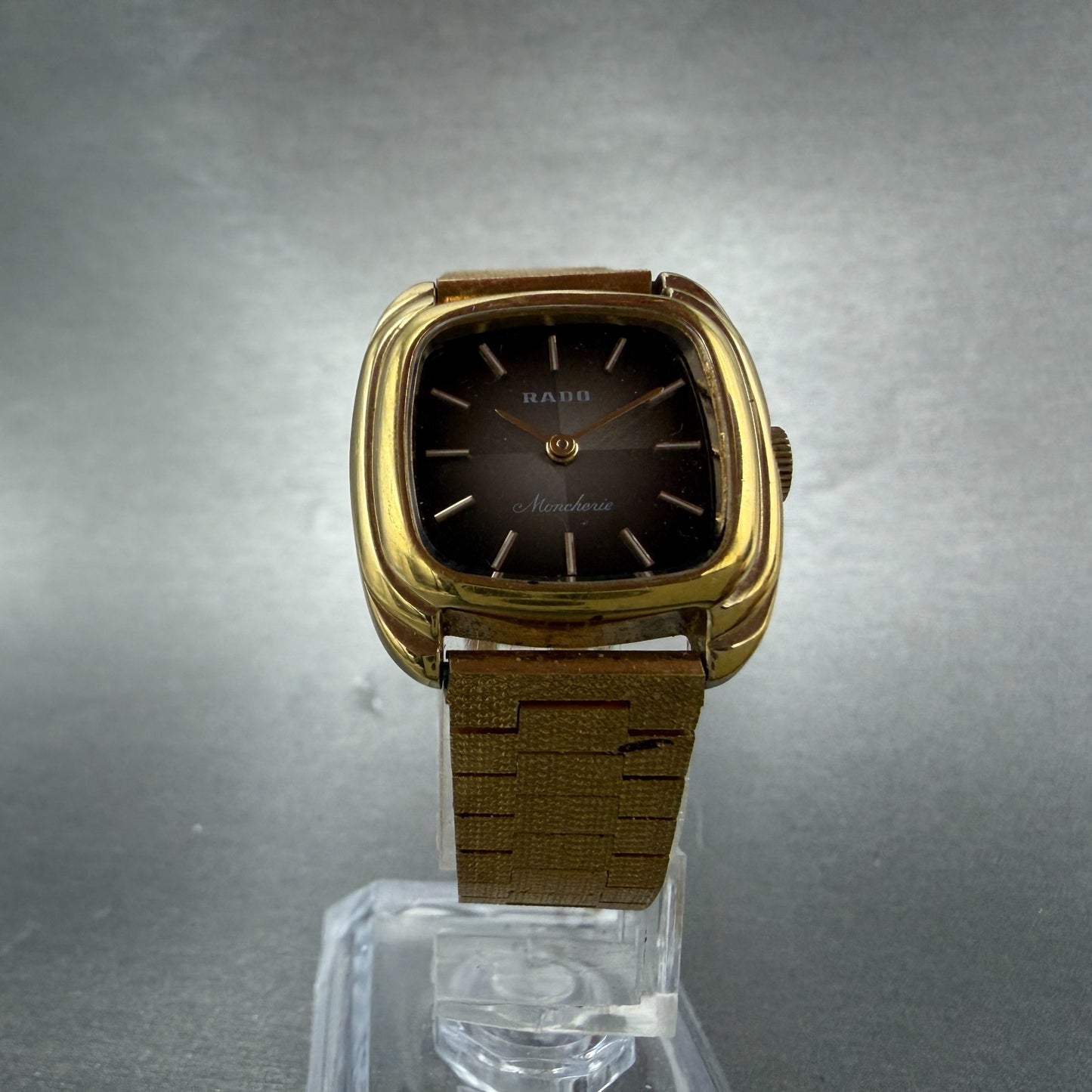 Rado Moncherie Watch Women 24mm Brown Dial Gold Tone Rectangle Manual Wind PARTS6