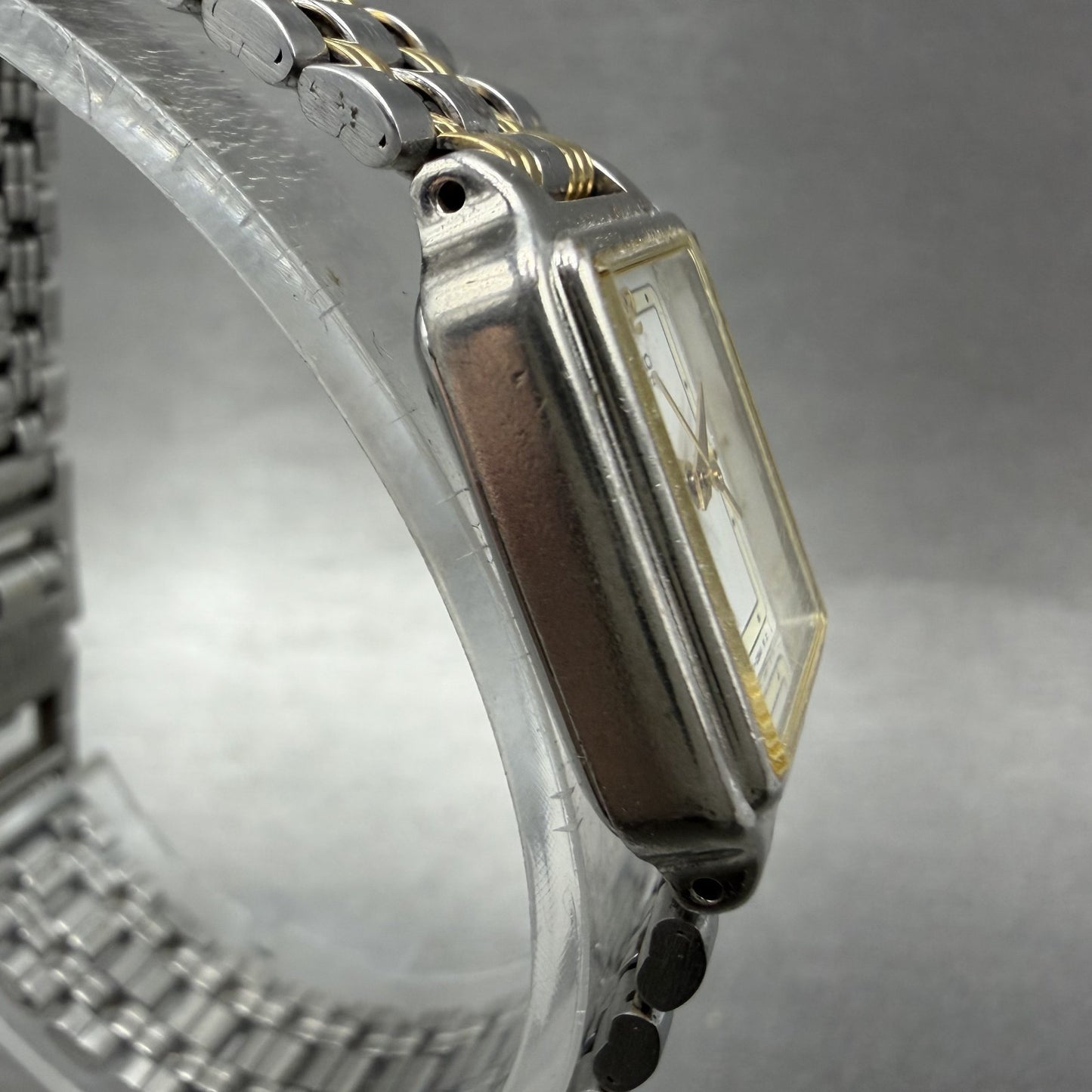 Seiko Tank Watch Women 18mm White Dial Two Tone Rectangle V401-5129 New BatteryB3