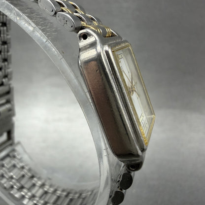 Seiko Tank Watch Women 18mm White Dial Two Tone Rectangle V401-5129 New BatteryB3
