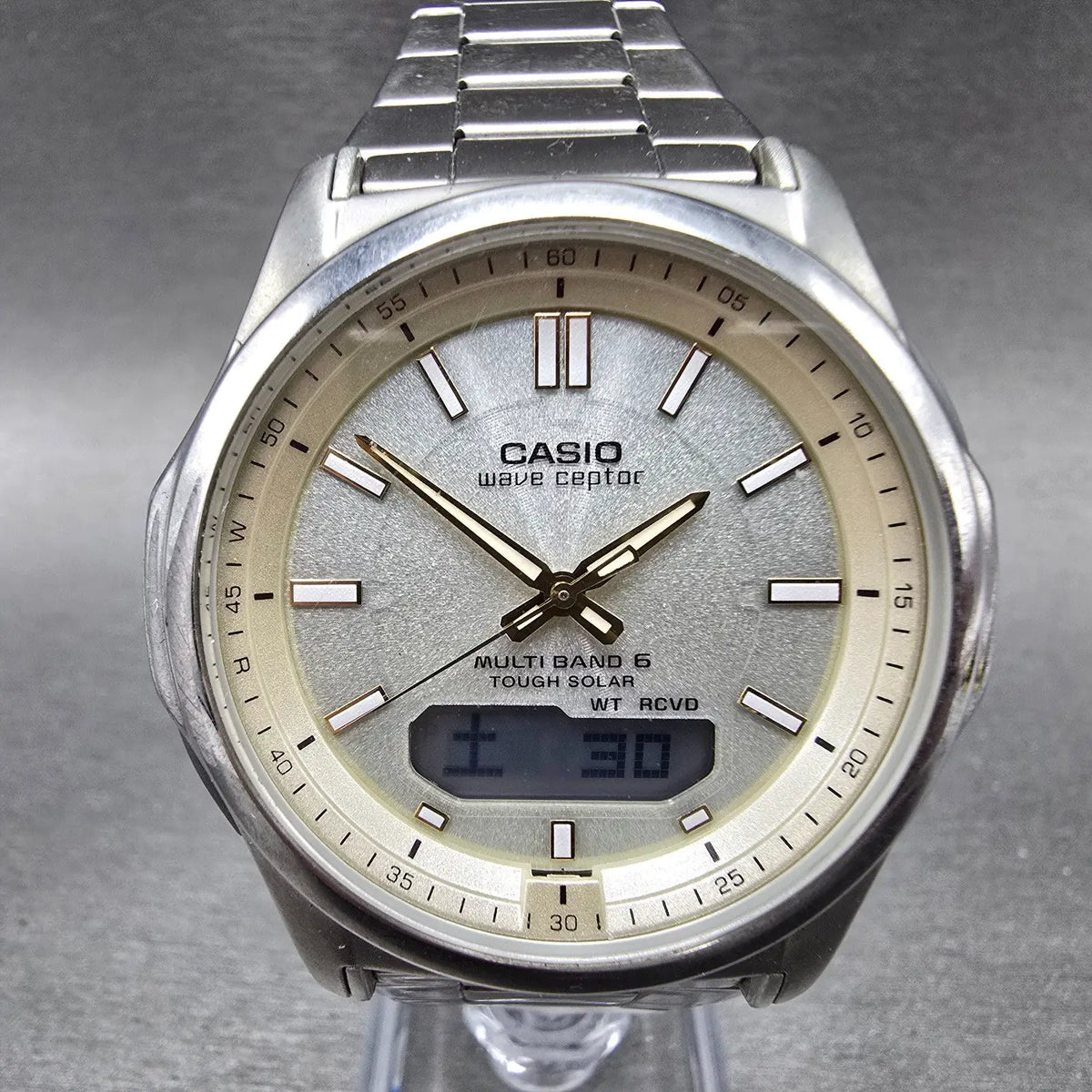 Casio Wave Ceptor WVA-M630 Watch Men 42mm Champagne Dial Steel Solar Ana Digi JP0