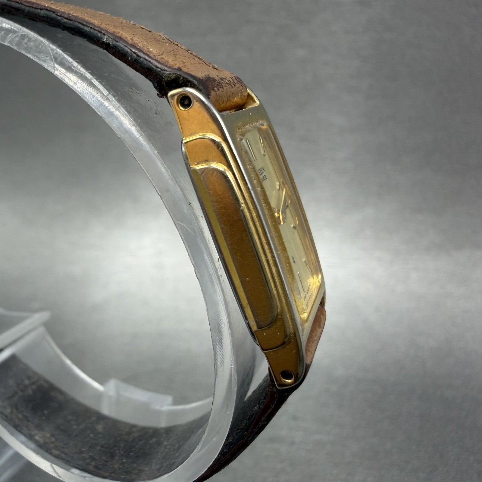 Citizen CQ Tank Watch Women 15mm Champagne Dial Gold Tone 2200-229169 NewBattery3