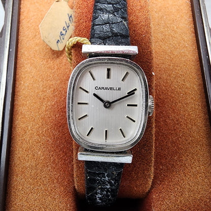 Bulova Caravelle Watch Women 17mm Silver Dial Silver Tone Manual Wind Runs NOS1