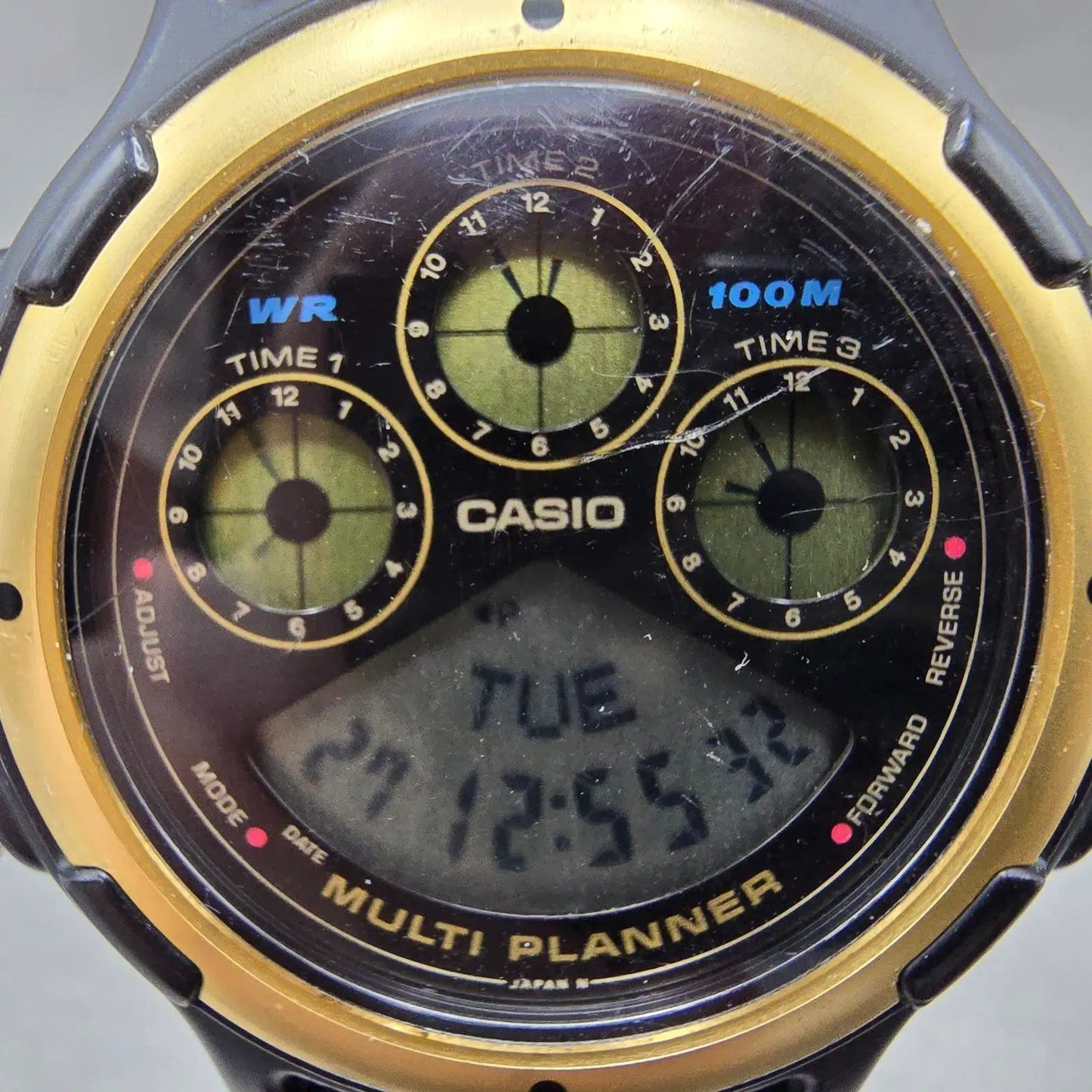 Casio BGP-20 Multi Planner Watch Men 39mm Black Gold Alarm Chronograph New Batt1
