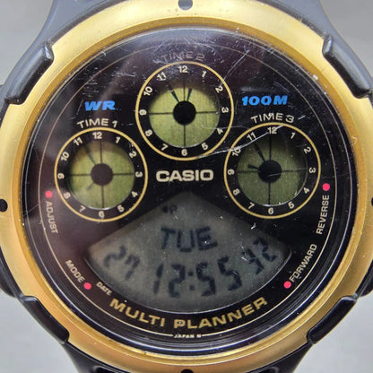 Casio BGP-20 Multi Planner Watch Men 39mm Black Gold Alarm Chronograph New Batt1