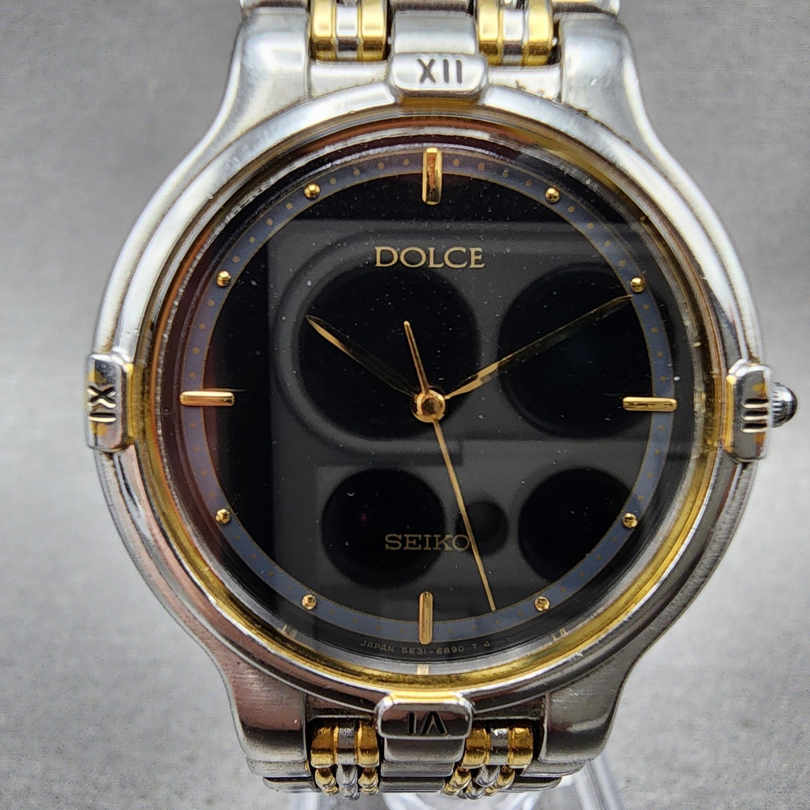 Seiko Dolce Watch Women 31mm Black Dial Two Tone Round 5e316000 New Battery1