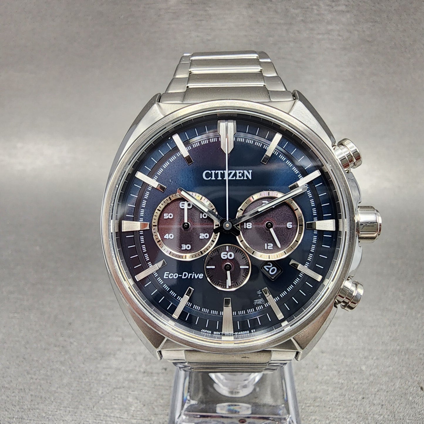 Citizen EcoDrive Chronograph Watch Men 45mm Blue Dial Steel Date CA428886L A120