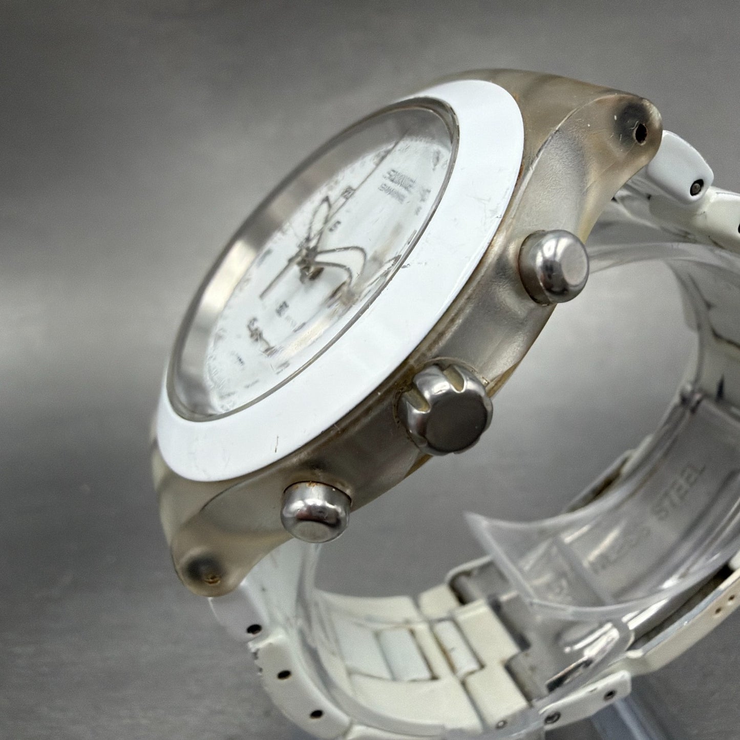Swatch Irony Diaphane Full-Blooded Chrono Watch Men 43mm White Dial Clear NewBat2