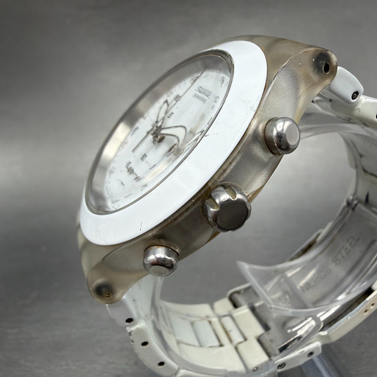 Swatch Irony Diaphane Full-Blooded Chrono Watch Men 43mm White Dial Clear NewBat2
