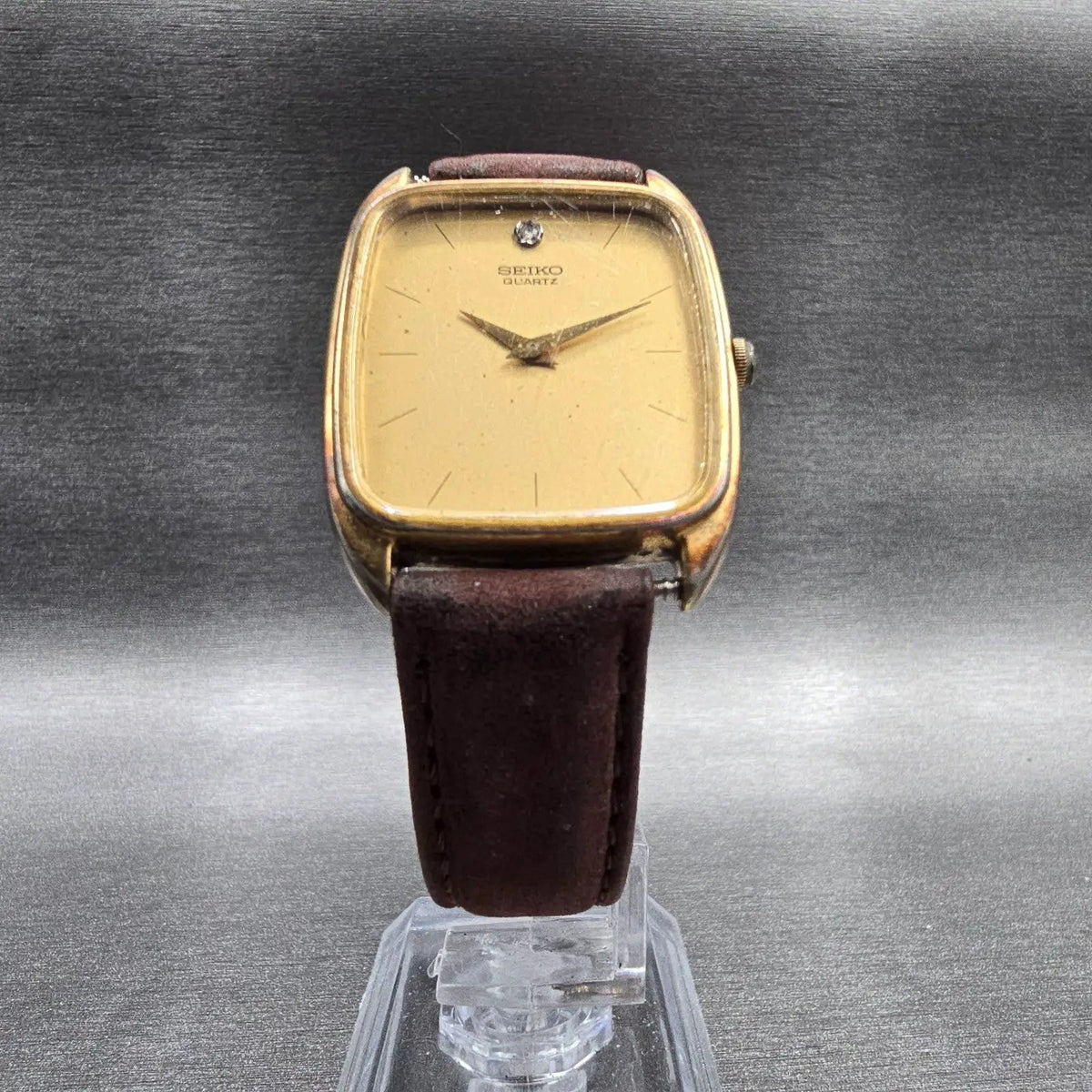 Seiko Watch Men 28mm Gold Dial Gold Tone Rectangle 6530-5329 New Battery Vintage5