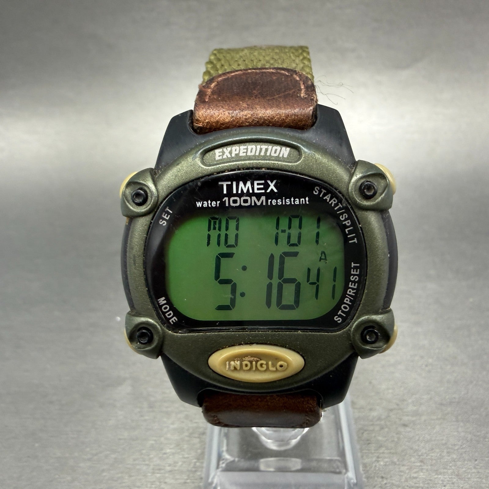 Timex Expedition Watch Men 39mm Digital Green Black Alarm Chrono New Battery0