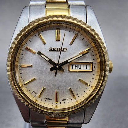 Seiko Watch Women 25mm White Dial Two Tone daydate Round 7n830041 New Batt B1231
