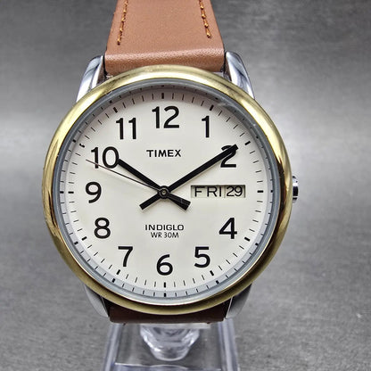 Timex Easy Reader Watch Men 35mm White Dial Two Tone Daydate T20011 New BatteryK0