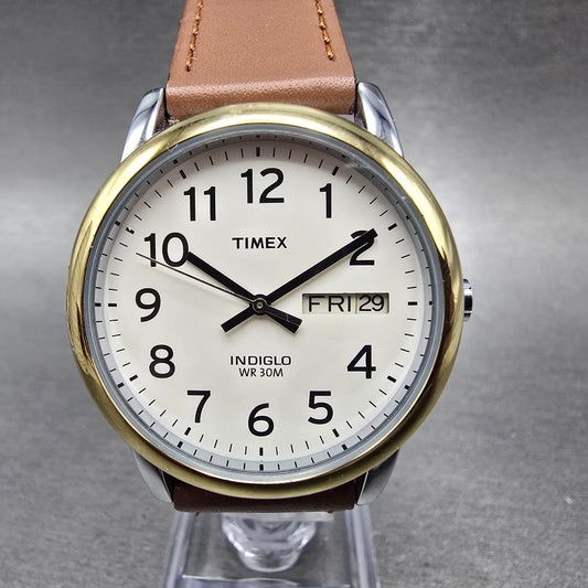 Timex Easy Reader Watch Men 35mm White Dial Two Tone Daydate T20011 New BatteryK0