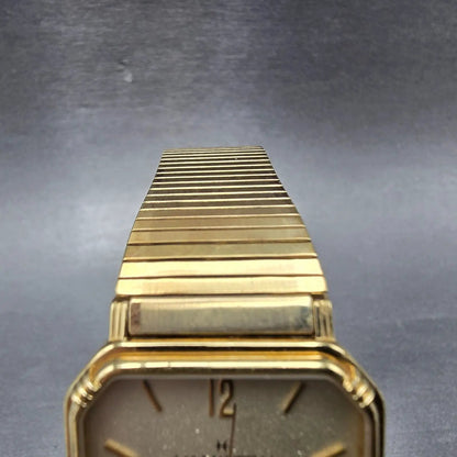 Hamilton Watch Men 28mm Gold Dial Gold Tone Date Rectangle 8000 New Battery4