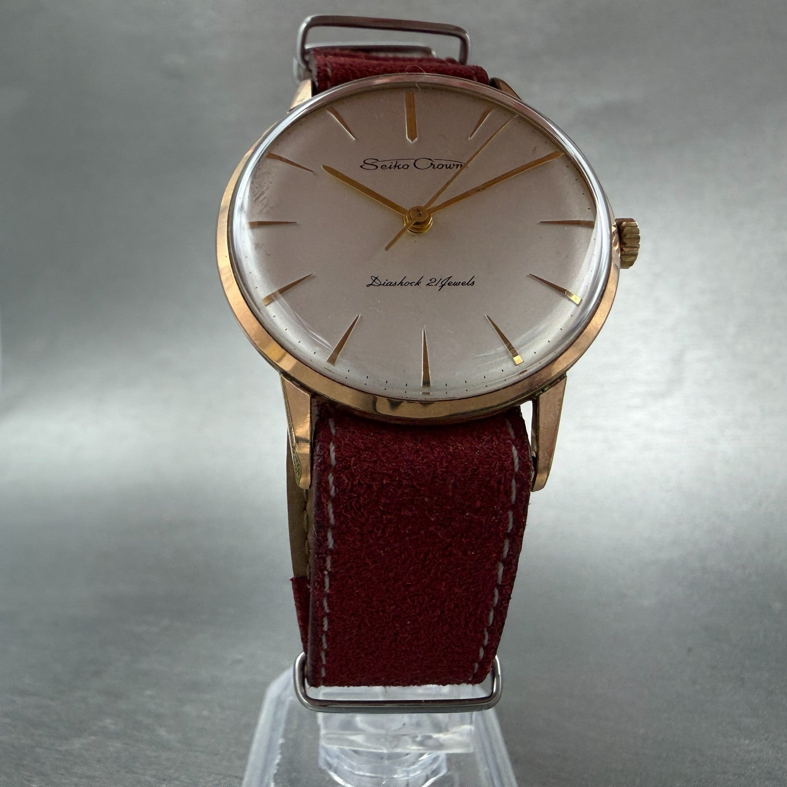 Seiko Crown Watch Men 35mm Silver Dial Gold Tone Round Manual 15002 Runs Vintage5