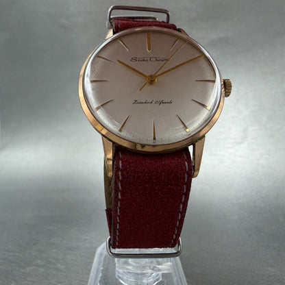 Seiko Crown Watch Men 35mm Silver Dial Gold Tone Round Manual 15002 Runs Vintage5