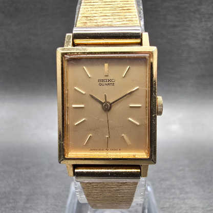 Seiko Tank Watch Women 18mm Gold Dial Gold Tone Rectangle 2C21-5190 New Battery0