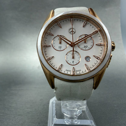 Mercedes-Benz Chronograph Watch Women 39mm White Dial Rose Gold Tone Date NewBat5