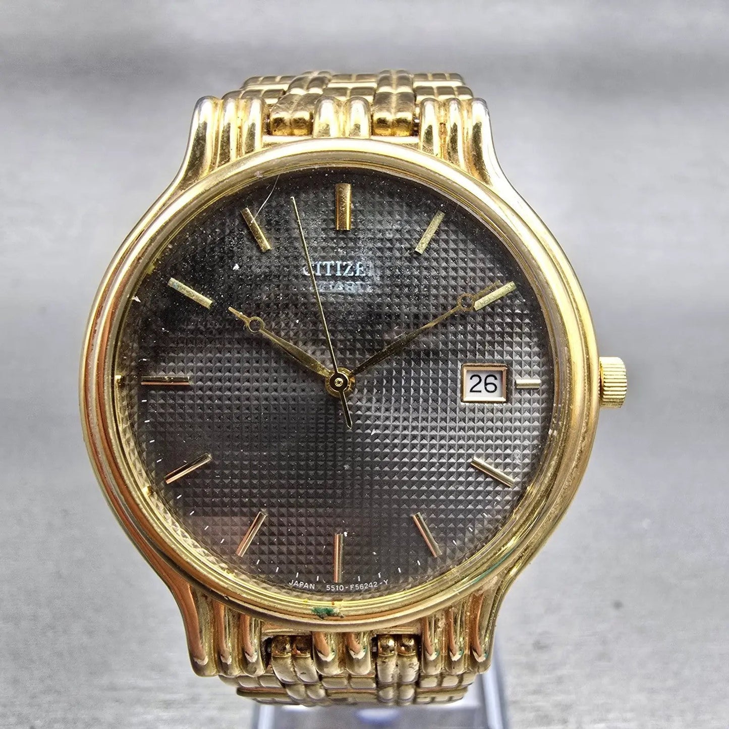 Citizen Watch Men 34mm Gray Dial Gold Tone Date Round 5510-F52584 New Battery0