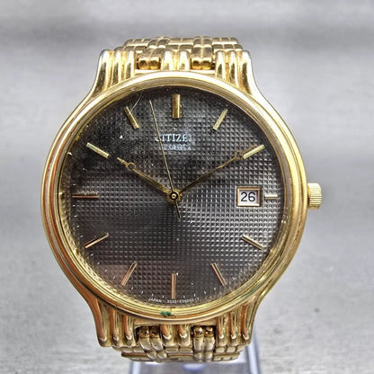 Citizen Watch Men 34mm Gray Dial Gold Tone Date Round 5510-F52584 New Battery0