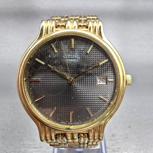 Citizen Watch Men 34mm Gray Dial Gold Tone Date Round 5510-F52584 New Battery0