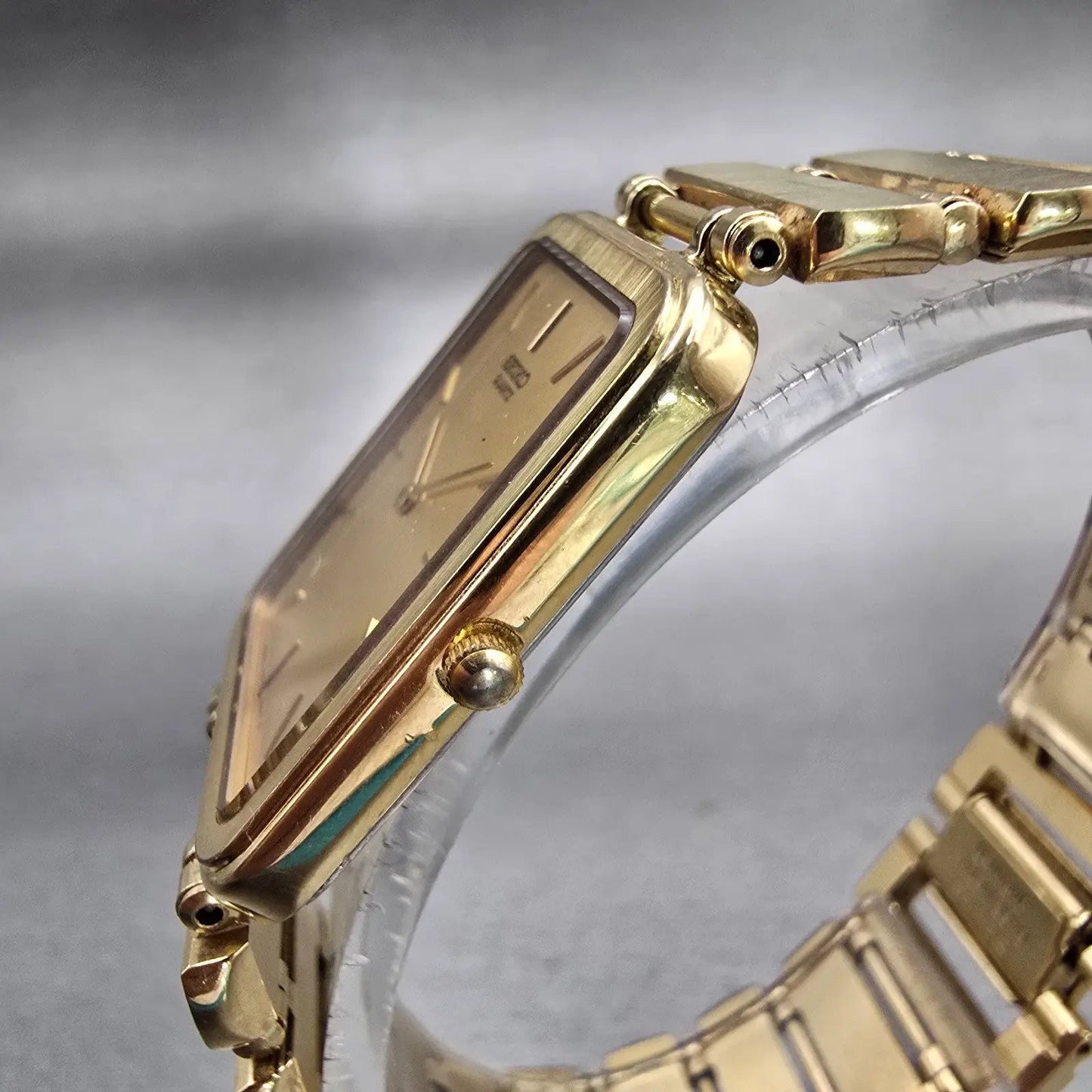 Seiko Watch Men 23mm Gold Dial Gold Tone Rectangle 7320-5889 New Battery VTG2