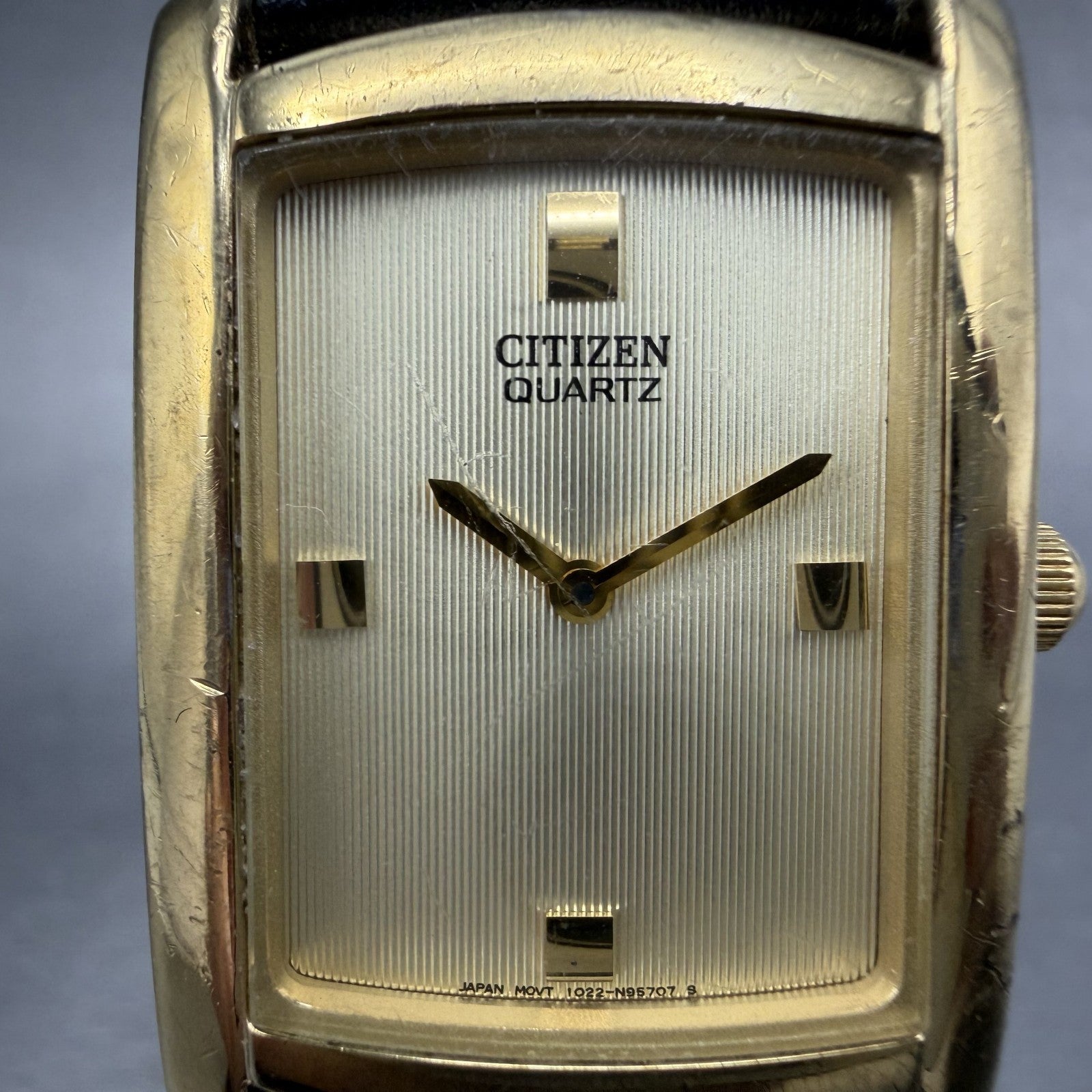 Citizen Tank Watch Men 26mm Gold Dial Gold Tone 1022-S76922 Rectangle New Batt1