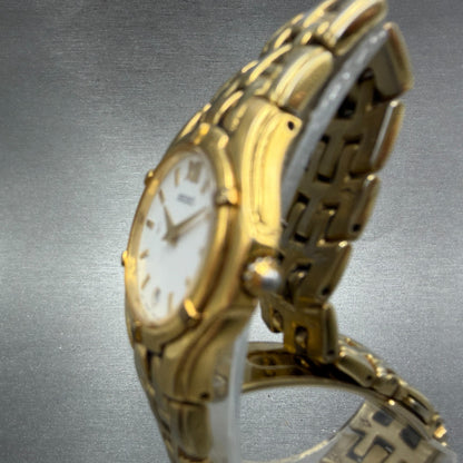 Seiko Watch Women 26mm White Dial Gold Tone Date V789-0369 New Battery JKKJ2