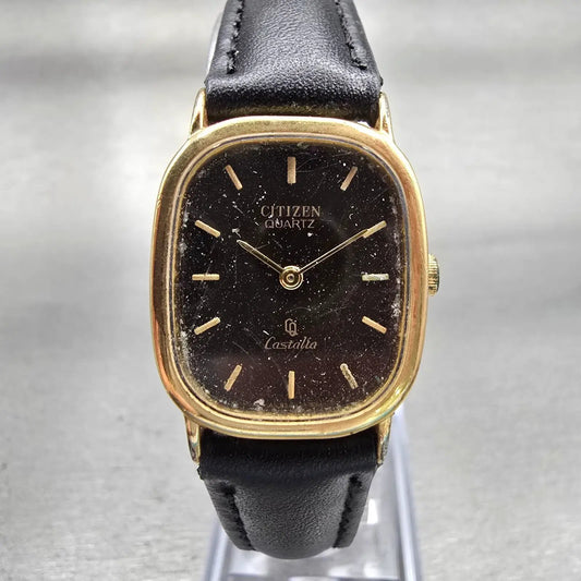 Citizen Castalia Watch Women 22mm Brown Dial Gold Tone Oval 4-832604 New Battery0