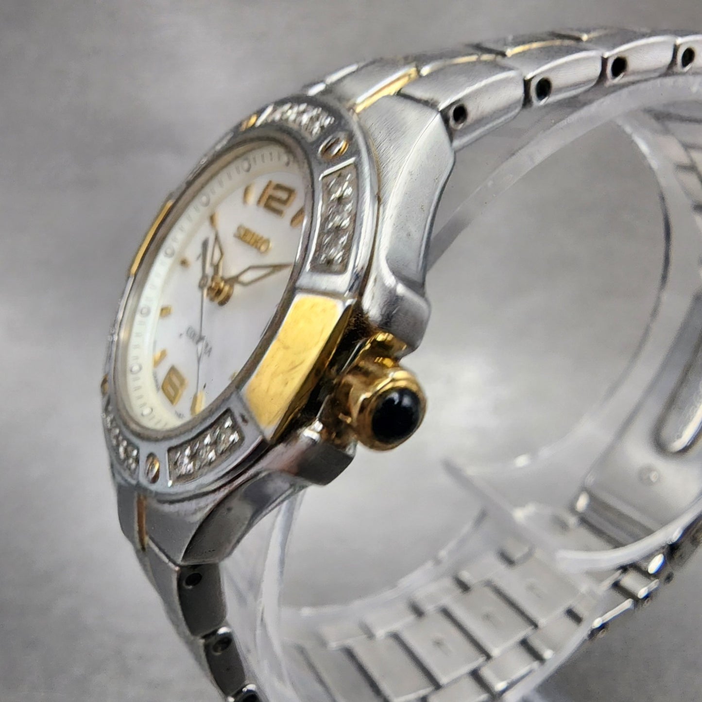 Seiko Watch Women 27mm MOP Dial Two To Date Round Diamonds 7n820CG0 New Batt2