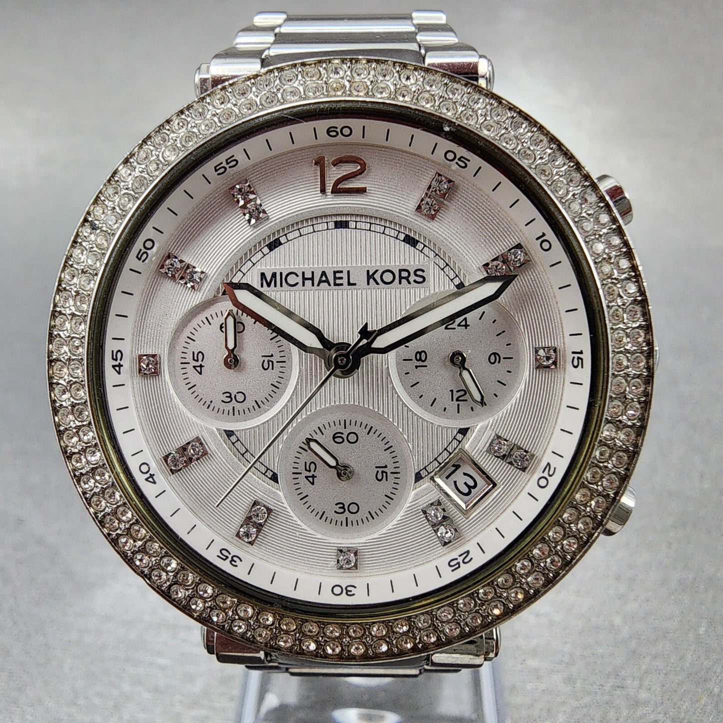 Michael kors Parker Chronograph Watch Women 39mm White Dial Steel Date New Batt1