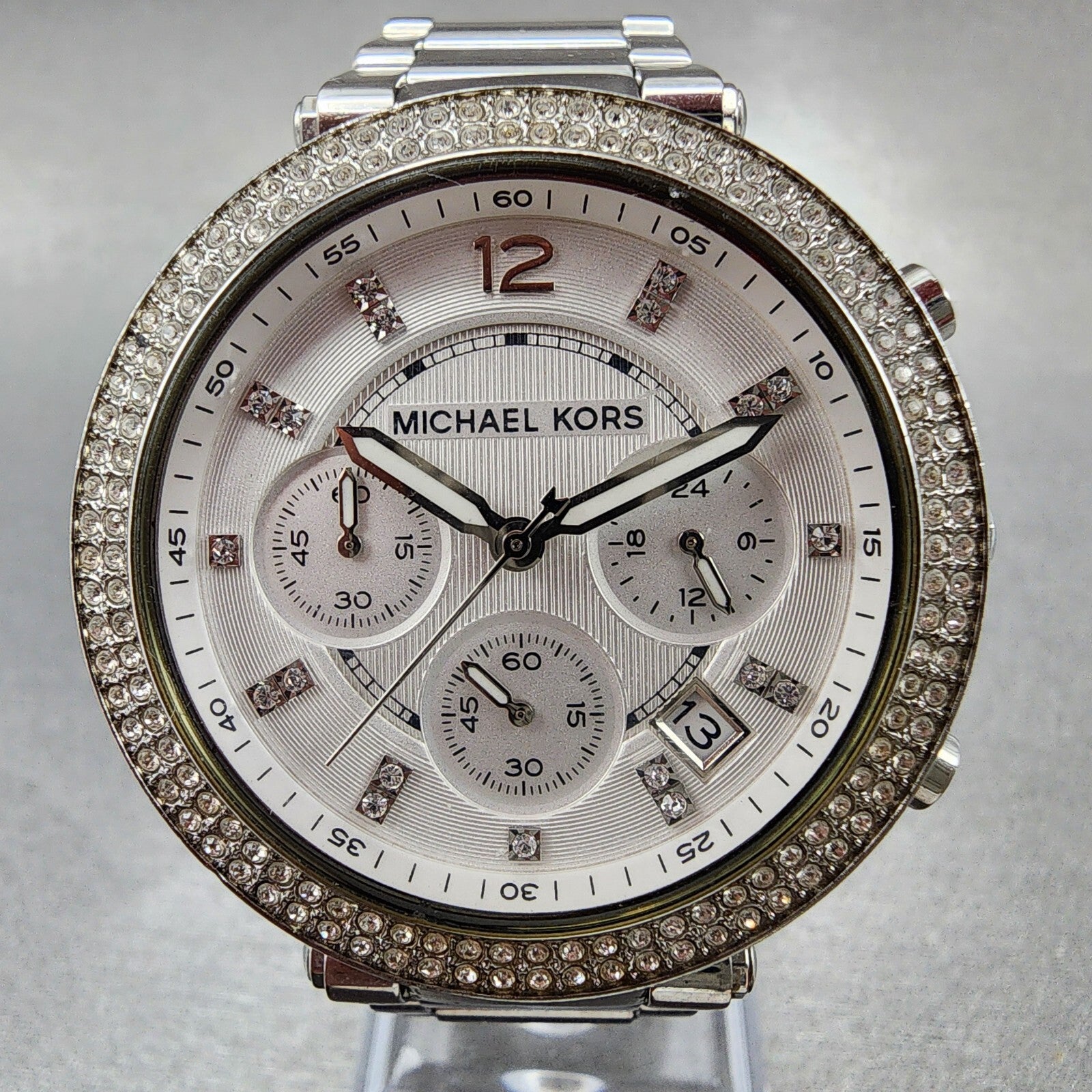 Michael kors Parker Chronograph Watch Women 39mm White Dial Steel Date New Batt1