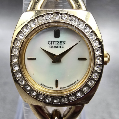 Citizen Watch Women 19mm MOP Dial Gold Crystal Bezel 920-S021103 New Battery JP1