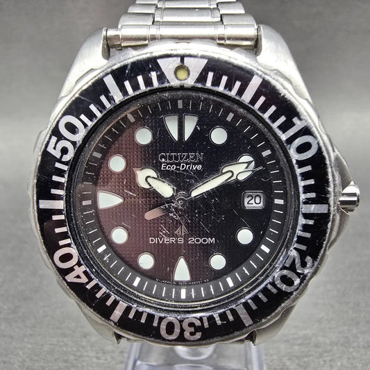Citizen Eco-Drive Dive Watch Men 40mm Black Dial Steel Date 7878-H10716 Runs TGH0