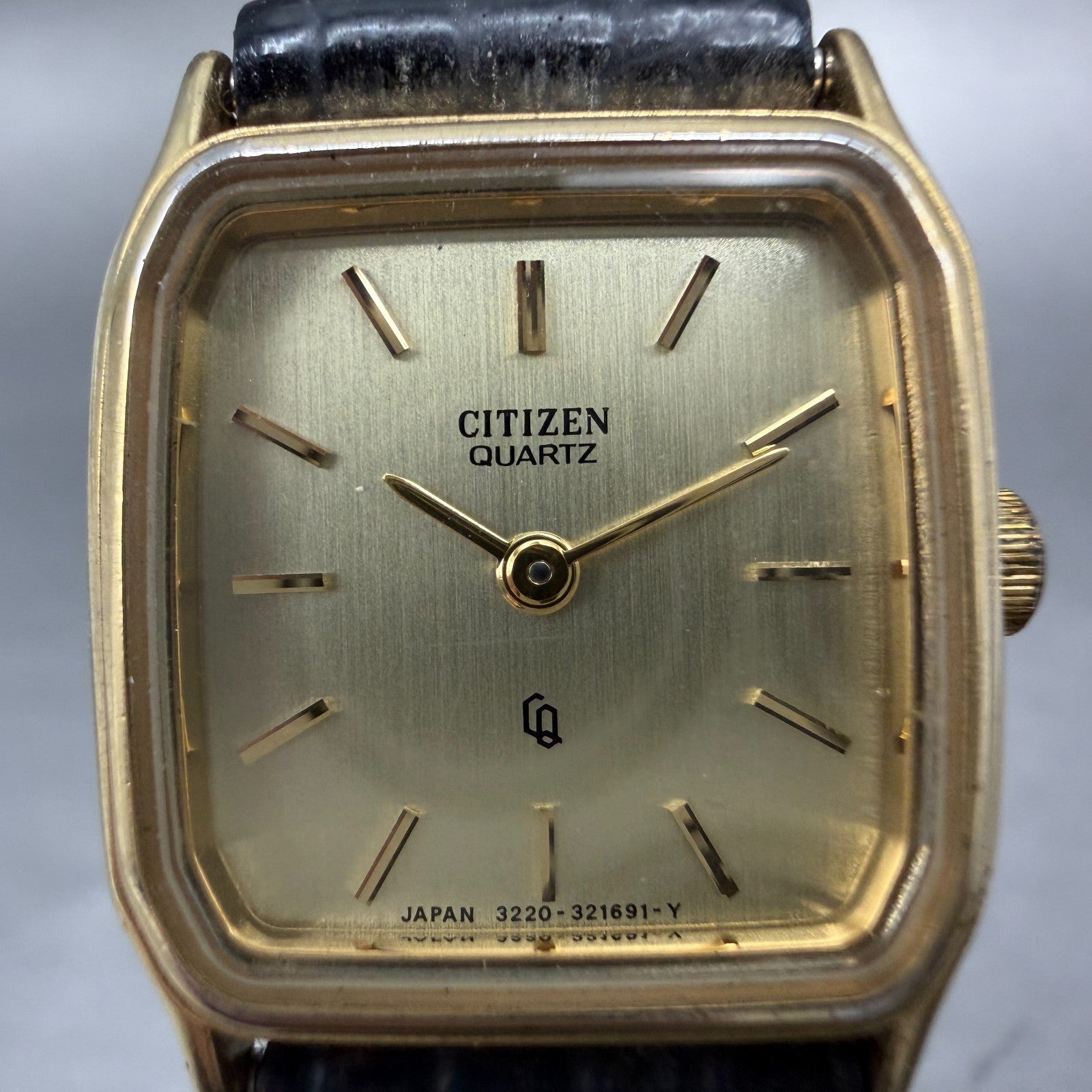 Citizen CQ Tank Watch Women 20mm Champagne Dial Gold Tone 3220-320697 NewBatt 601
