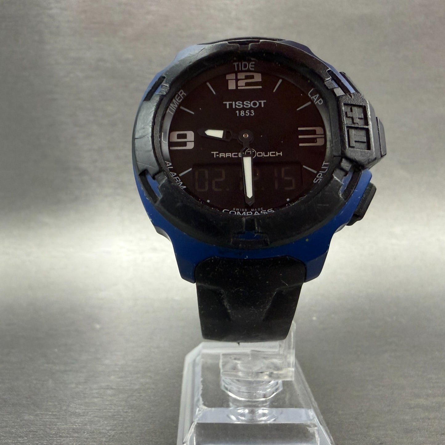 Tissot T-Touch Watch Men 47mm Black Blue Ana Digi Alarm Chrono New Battery W/Box6