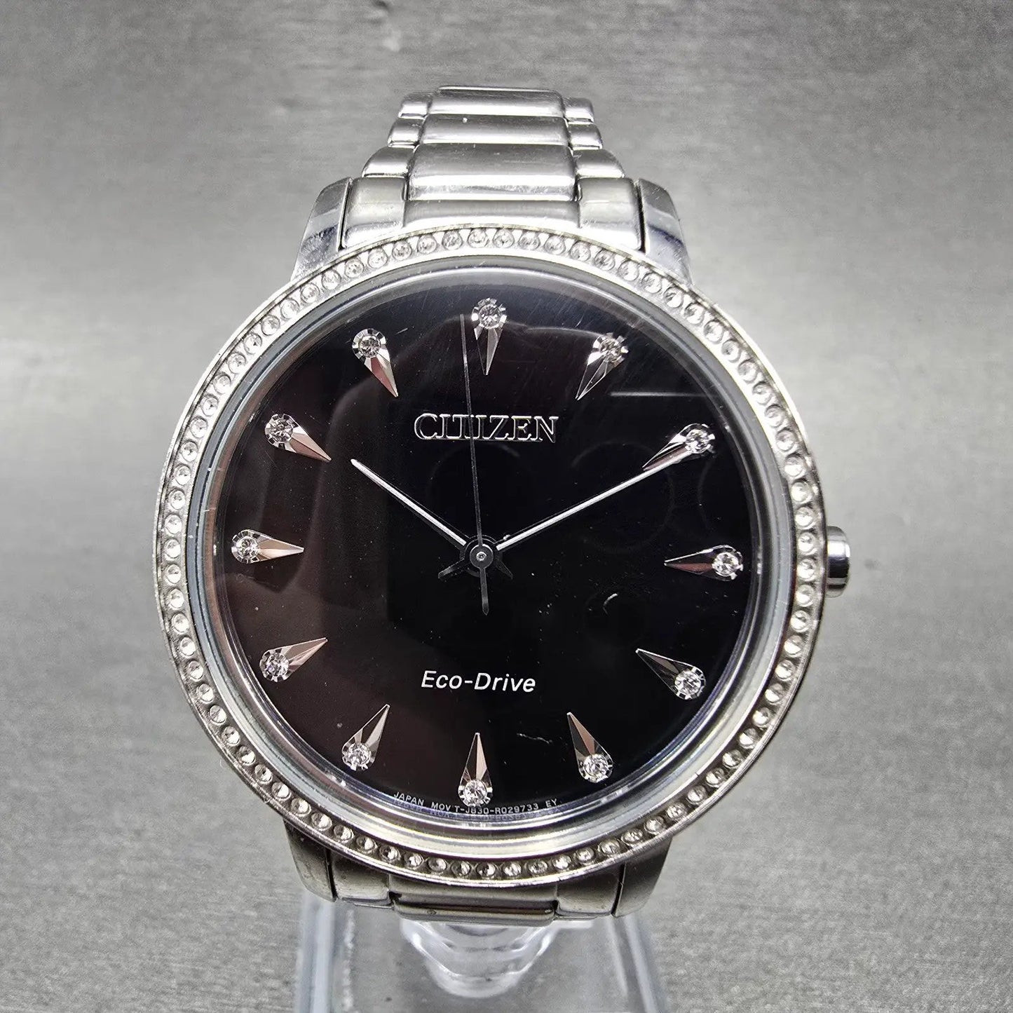 Citizen Eco-Drive Watch Women 36mm Black Dial Silver Tone J830-R010379 Runs0