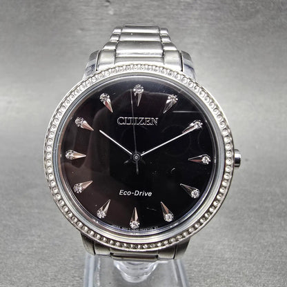 Citizen Eco-Drive Watch Women 36mm Black Dial Silver Tone J830-R010379 Runs0