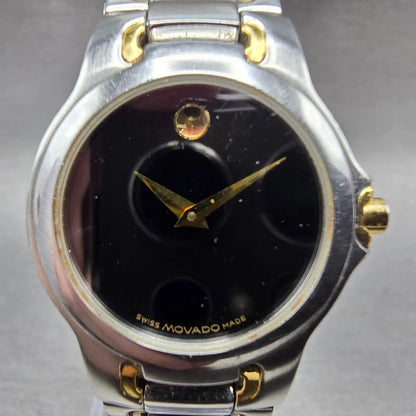 Movado Meza Watch Women 26mm Black Dial Two Tone Round 81 A1 1851 New Battery S1