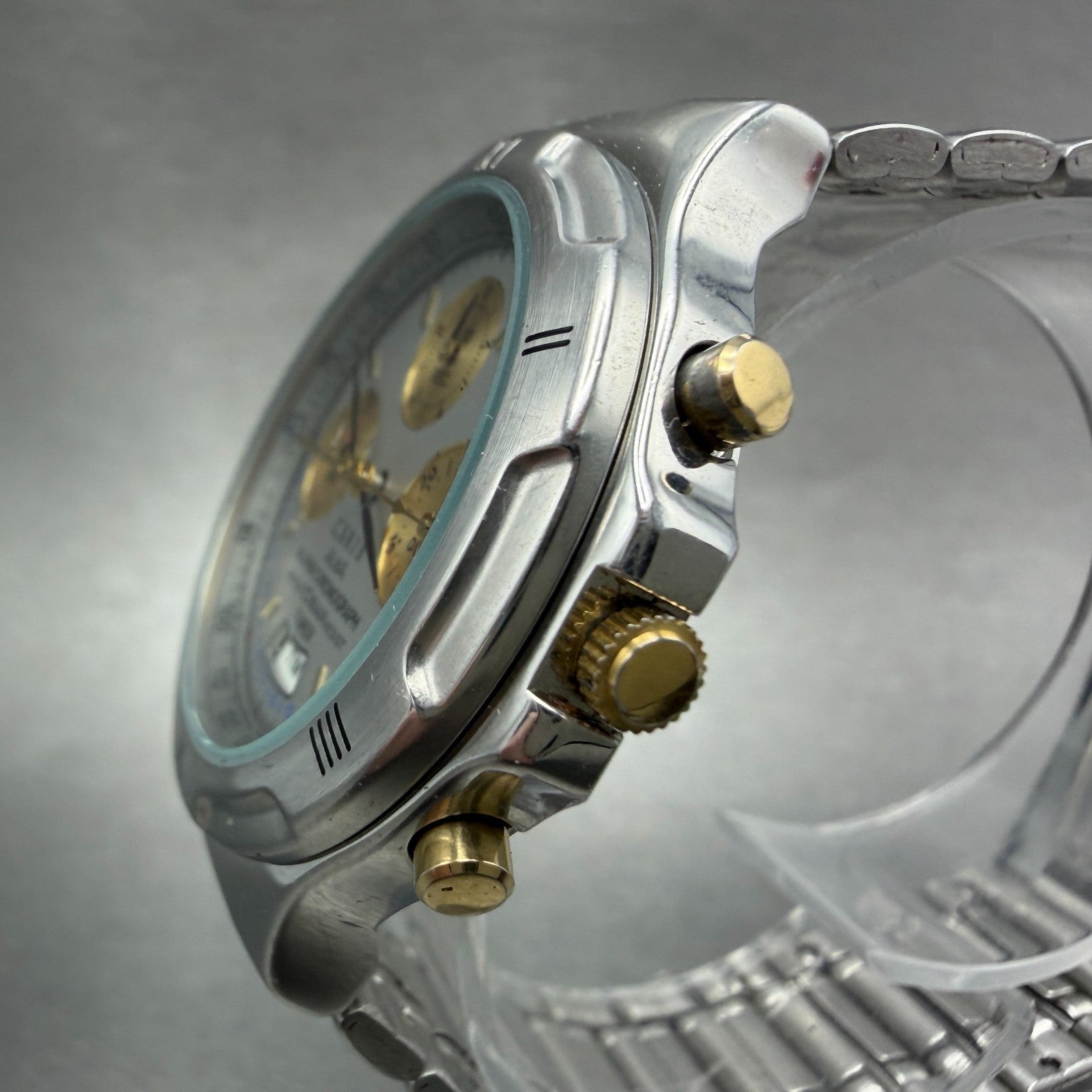 Seiko ALBA Carib Watch Men 36mm Silver Dial Steel Alarm Chrono N944-6A30 NewBatA2