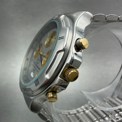 Seiko ALBA Carib Watch Men 36mm Silver Dial Steel Alarm Chrono N944-6A30 NewBatA2