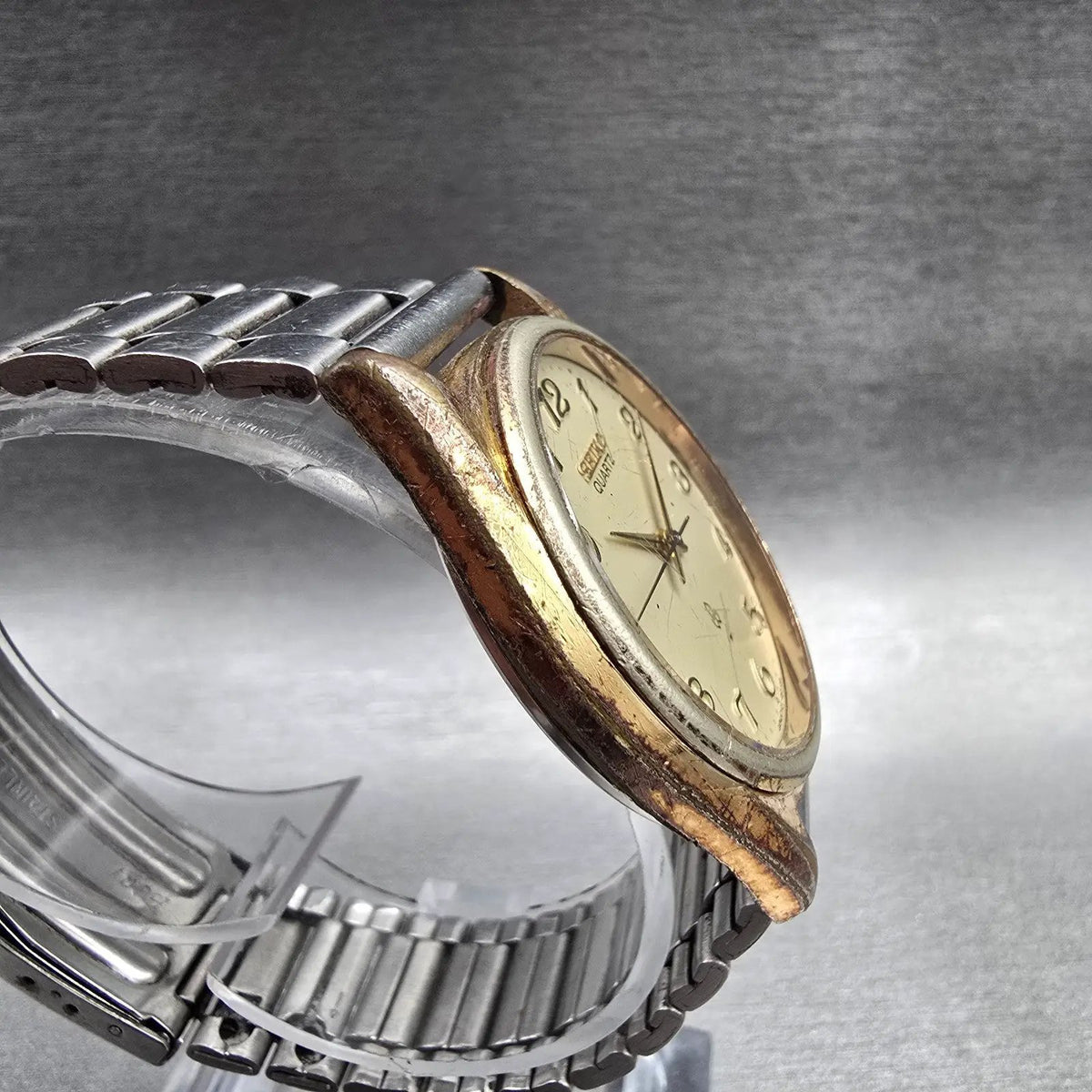 Seiko Watch Men 34mm Champagne Dial Gold Tone Round 7121-8000 New Battery3