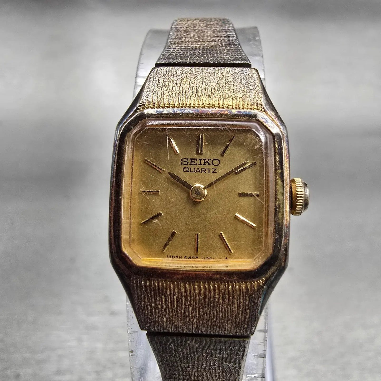 Seiko Watch Women 17mm Gold Dial Gold Tone Rectangle 5420-5010 New Battery VTG0