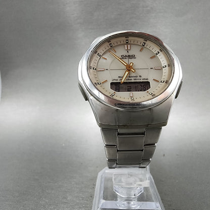 Casio Wave Ceptor Solar Watch Men 41mm White Dial Analog Digital Steel Runs5