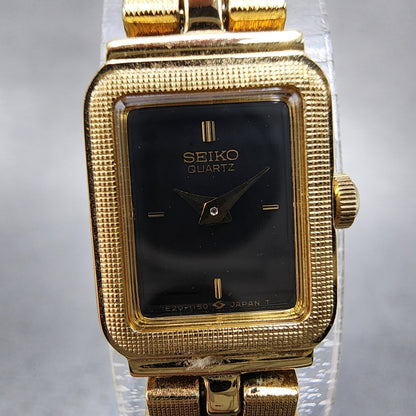 Seiko Tank Watch Women 13mm Gold Tone Rectangle 1e205689 New Battery1