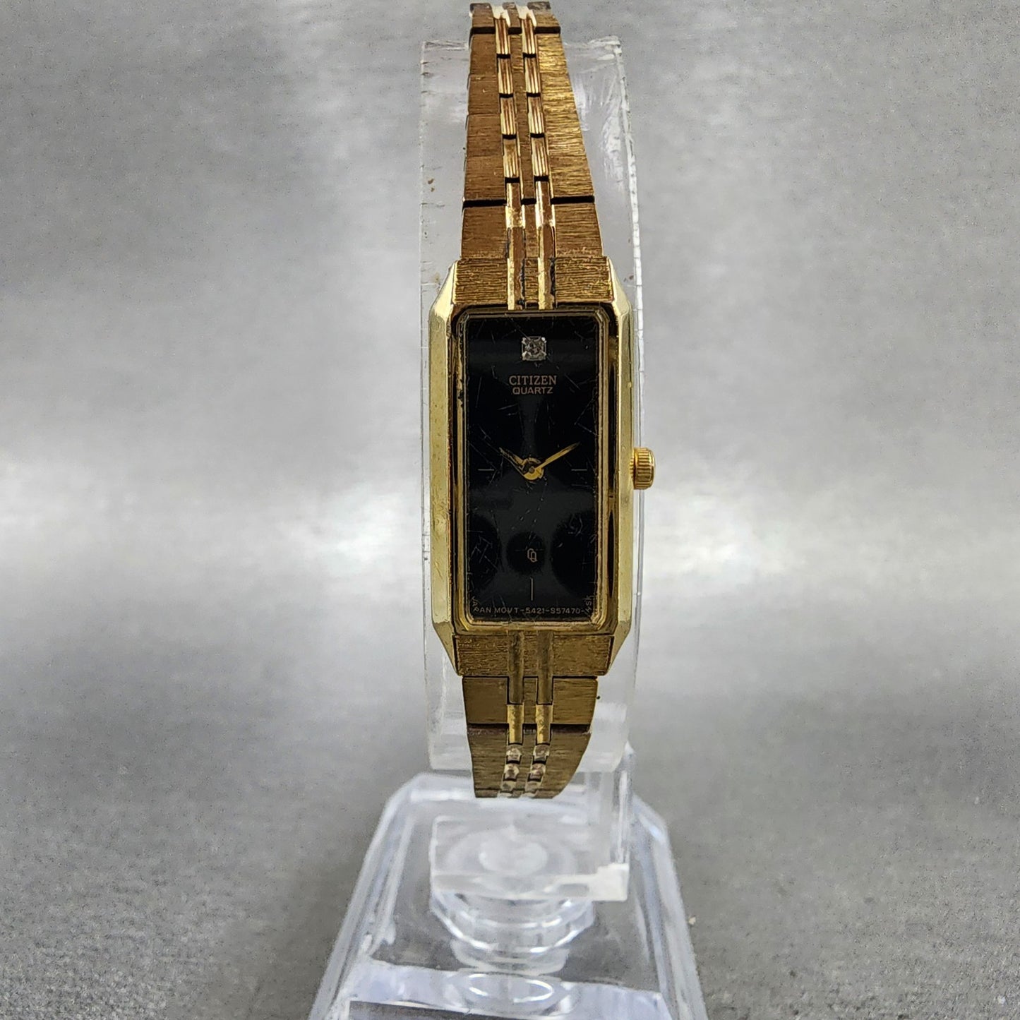 Citizen Tank Watch Women 13mm Black Dial Gold Tone Rectangle 5421S18523 New Bat5