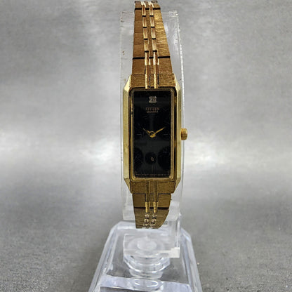 Citizen Tank Watch Women 13mm Black Dial Gold Tone Rectangle 5421S18523 New Bat5