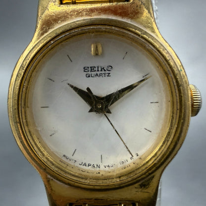 Seiko Watch Women 19mm White Dial Gold Tone Round V401-0518 New Battery1