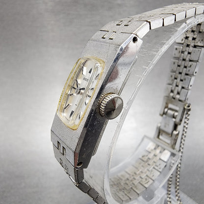 Seiko Watch Women 12mm Silver Dial Silver Tone Rectangle 15203339 New Battery2